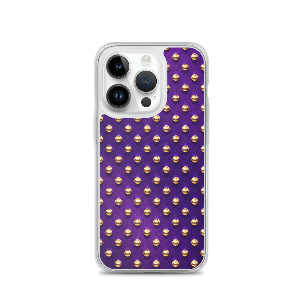 Amethyst Gold Dots clear case for iPhone 14 Pro, gold-look dots on amethyst purple