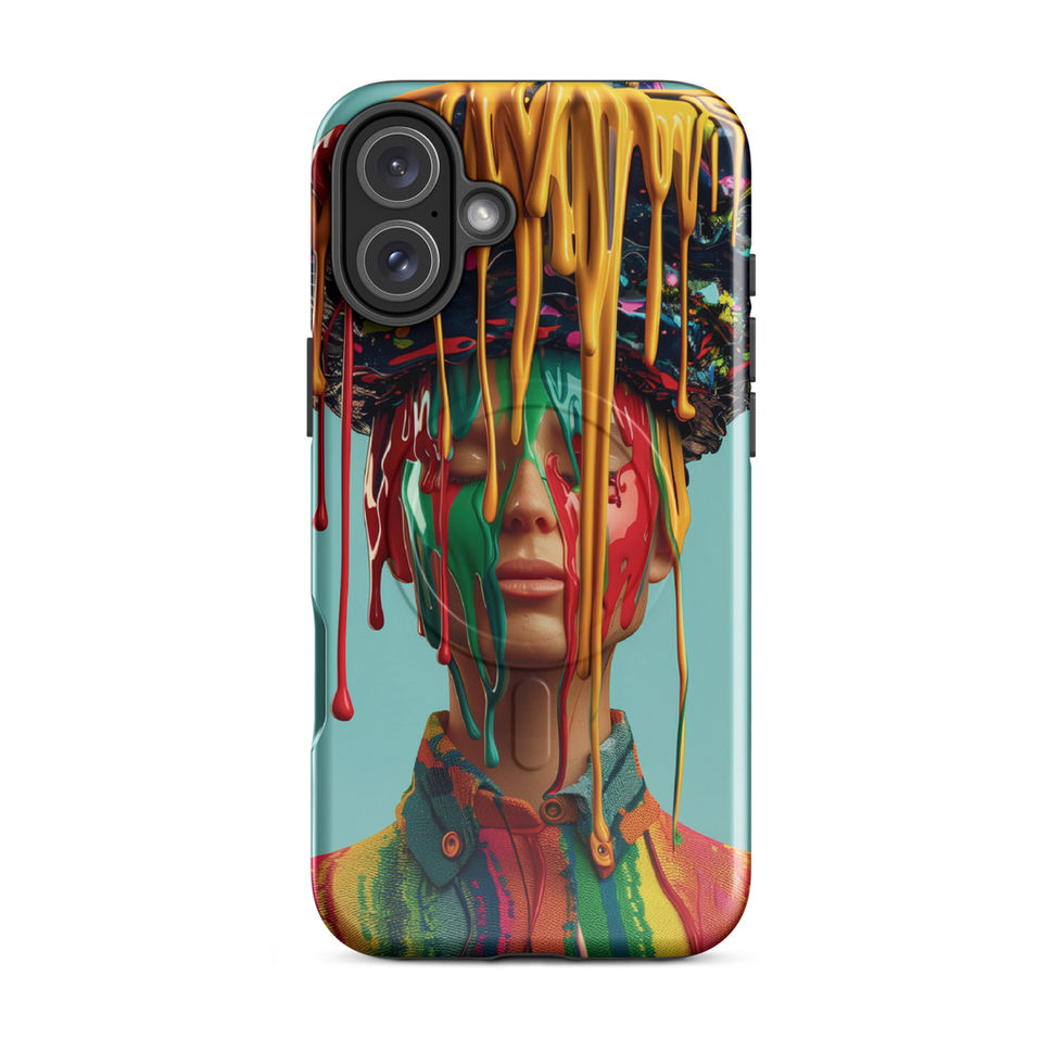 Drip Royale MagSafe tough iPhone case with vivid neon paint-drip portrait, close-up artwork detail, preview 11
