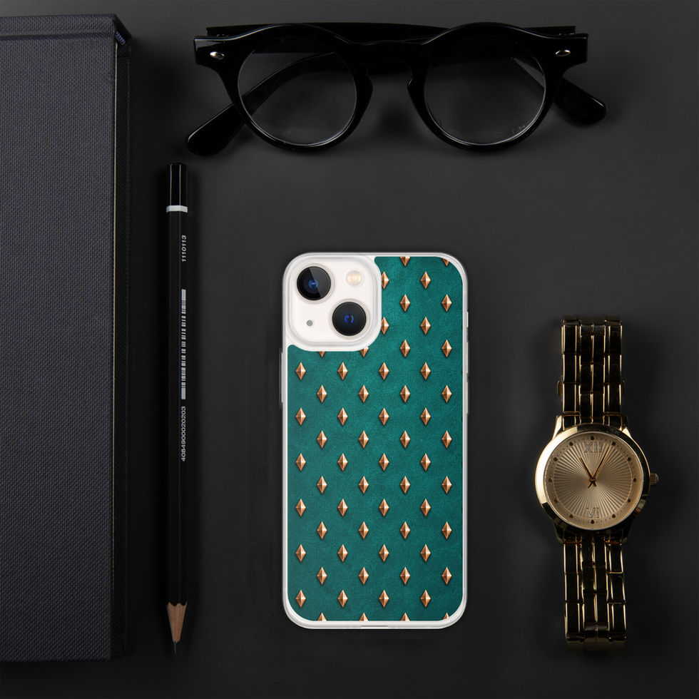 Teal Copper Diamonds clear case for iPhone 13 mini, copper-look diamonds on teal