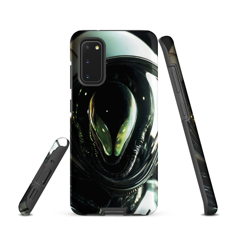 Samsung Galaxy cover showing a green alien within dark swirling rings