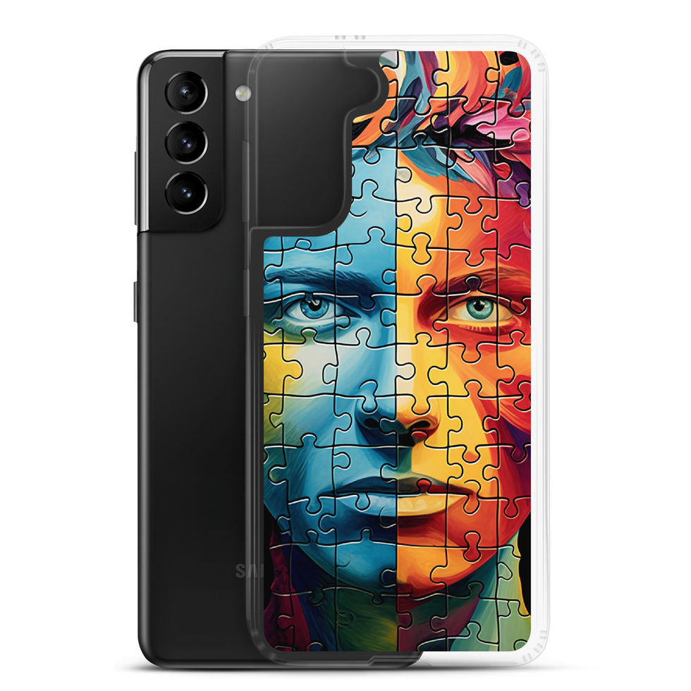 Duality Unraveled clear Samsung phone case with fire and frost portrait artwork, right side detail
