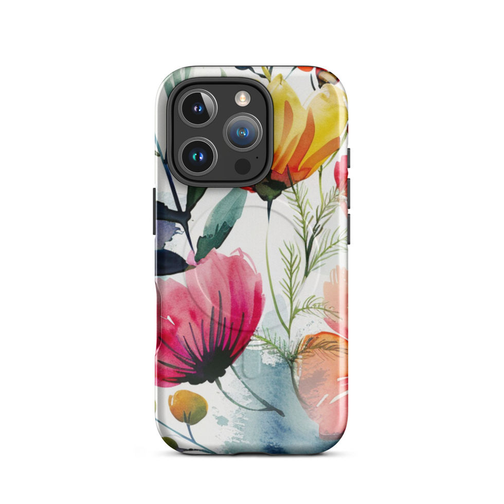 Crimson Meadow MagSafe tough case for iPhone 14, meadow pattern close-up 12 with vivid crimson garden flowers