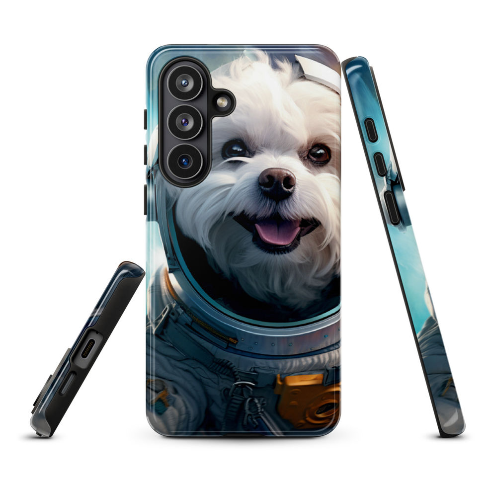 Cosmo Pup galaxy dog Samsung tough case โ camera-side detail in bright lifestyle scene