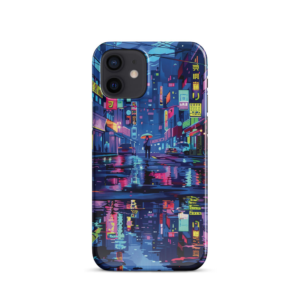 Neon Reflection iPhone snap case with a city street glowing with blue and pink light