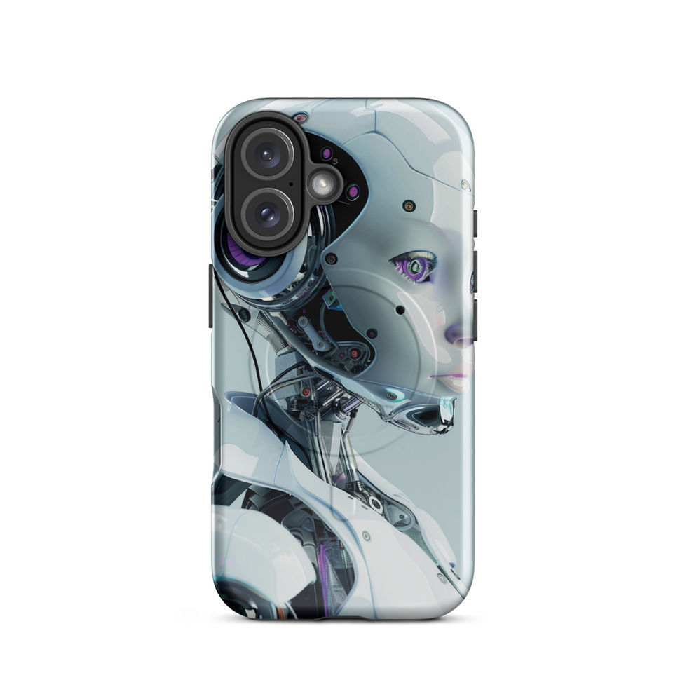 Synth Aurora MagSafe Tough Case for iPhone with elegant android profile and luminous violet eye
