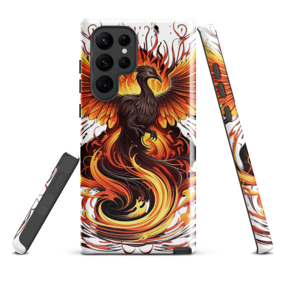 Rising eagle-mockup-11 showing Inferno Rise artwork on a Samsung tough phone case