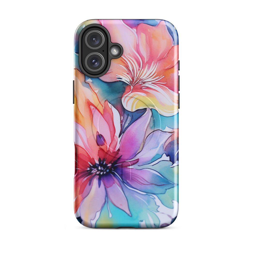 Wild Bloom Whispers MagSafe Tough Case for iPhone 16 Pro, colourful floral front view 11