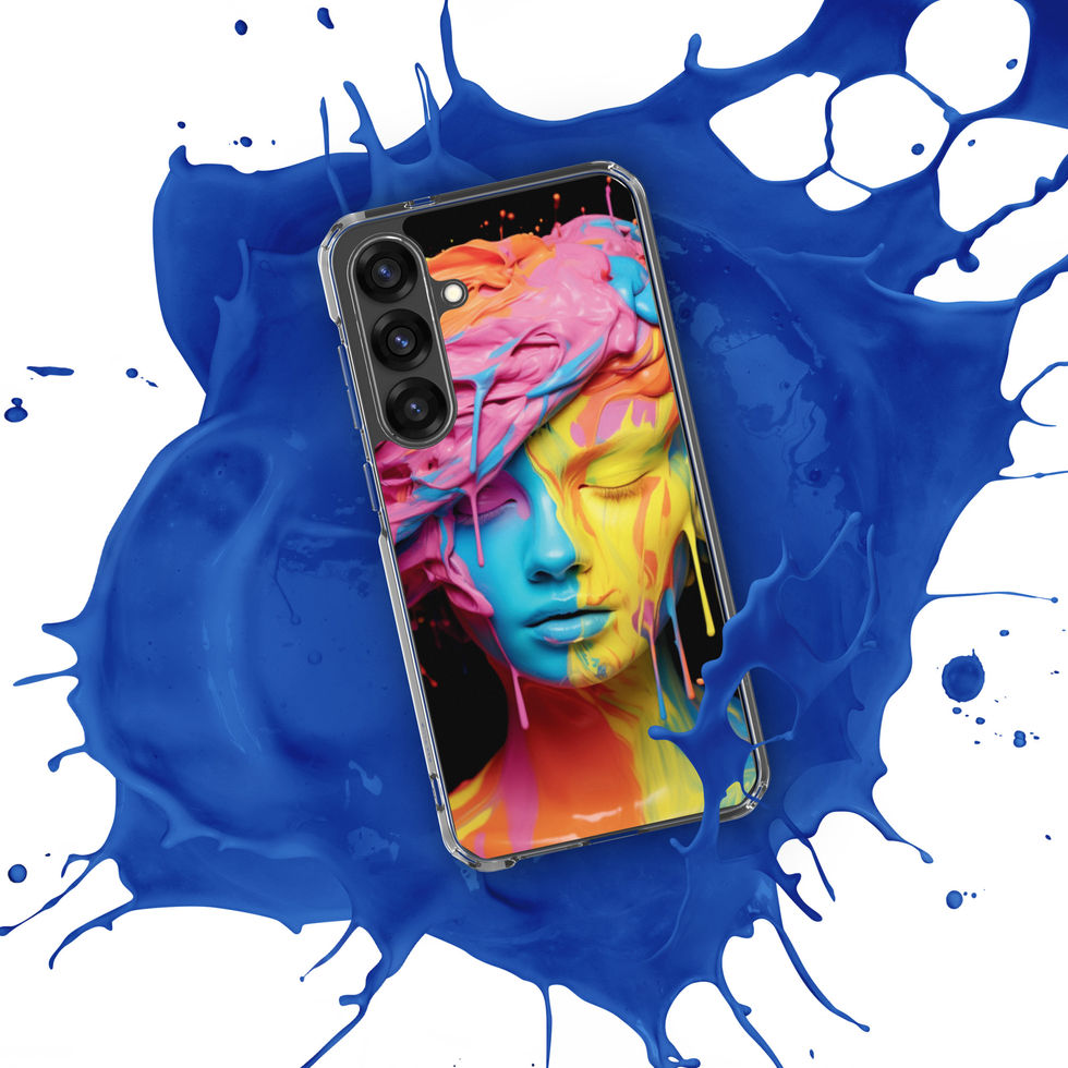 Vivid Serenity clear Samsung case with radiant peaceful portrait artwork, front view, image 1
