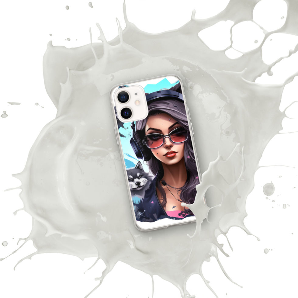 Shadow Huntress iPhone clear case with dark jacket around the shoulders