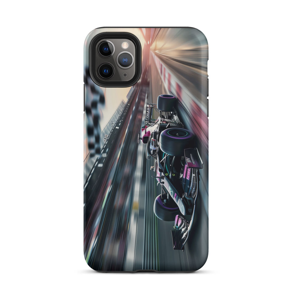 Midnight Velocity Tough case for iPhone 11 Pro Max, race car and night lights, rear view on white