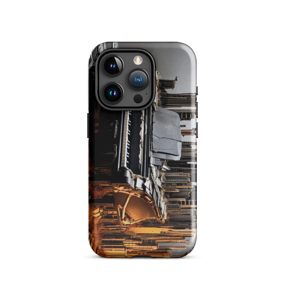 Urban Symphony protective iPhone Tough Case creative workspace, showing the piano and city artwork, image 19.