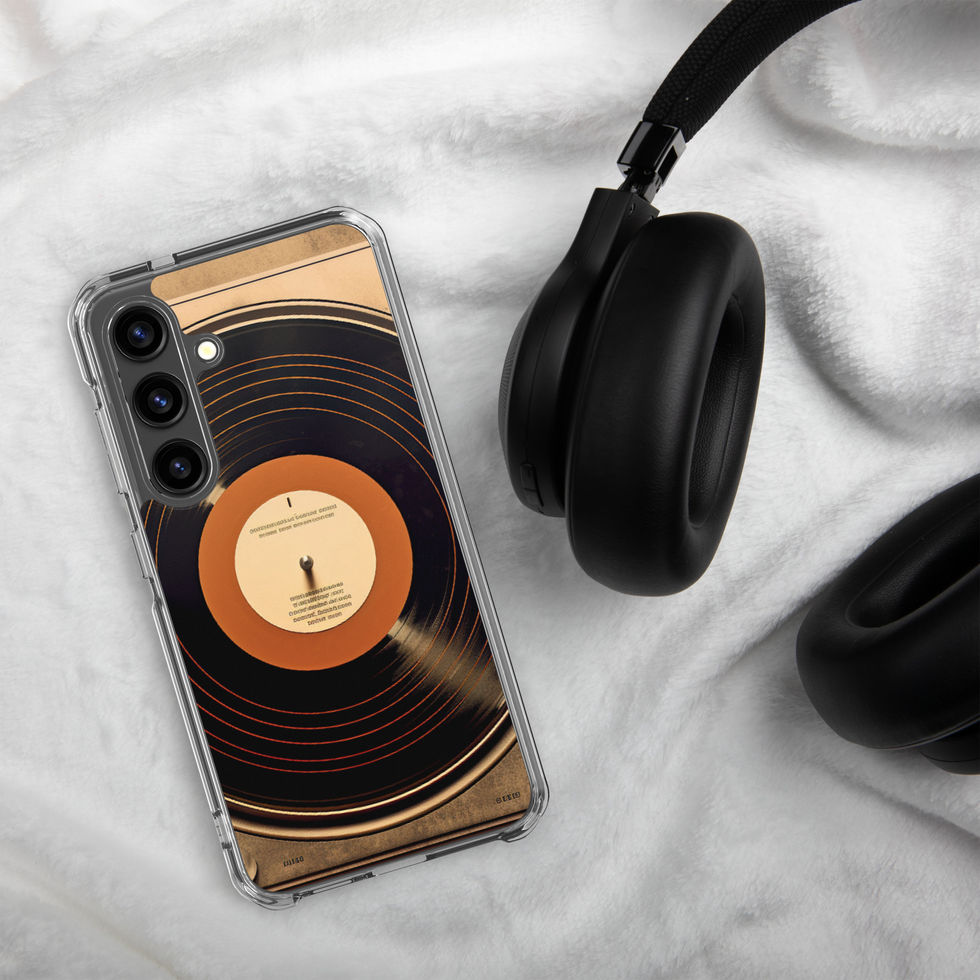 Vintage Vibes clear Samsung phone case final lifestyle view of the clear vinyl-record case, image 50.