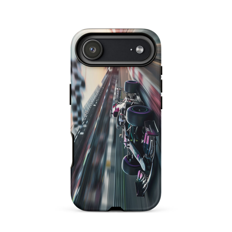Midnight Velocity Tough case for iPhone 17 Air, race car and night lights, rear view on white
