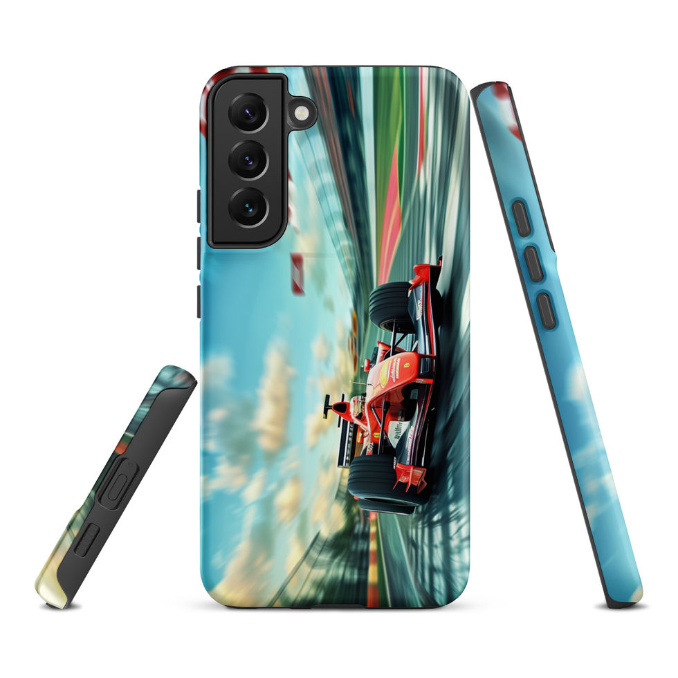 Pole Position Tough case for Galaxy S22 Plus, red racing car on green track, rear and side views on white background