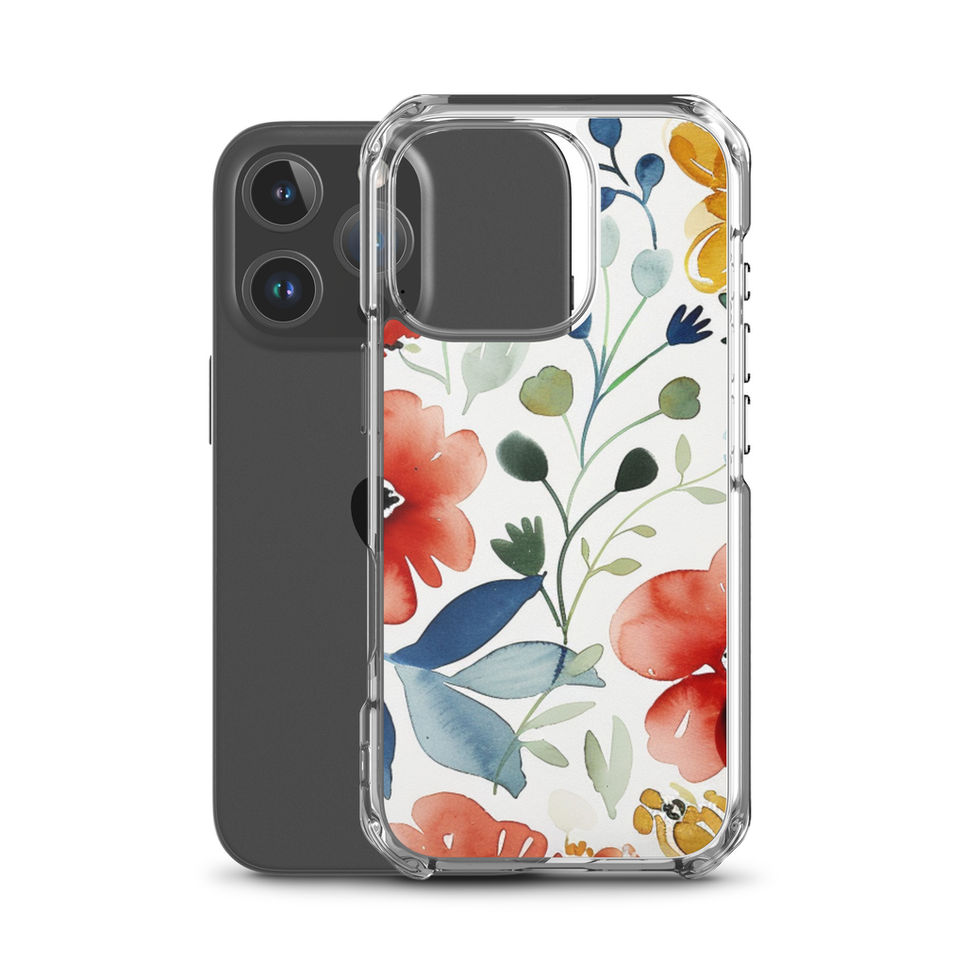 Watercolour Bloom clear case for iPhone 15 Plus, vibrant orange-and-green floral painting, image 44