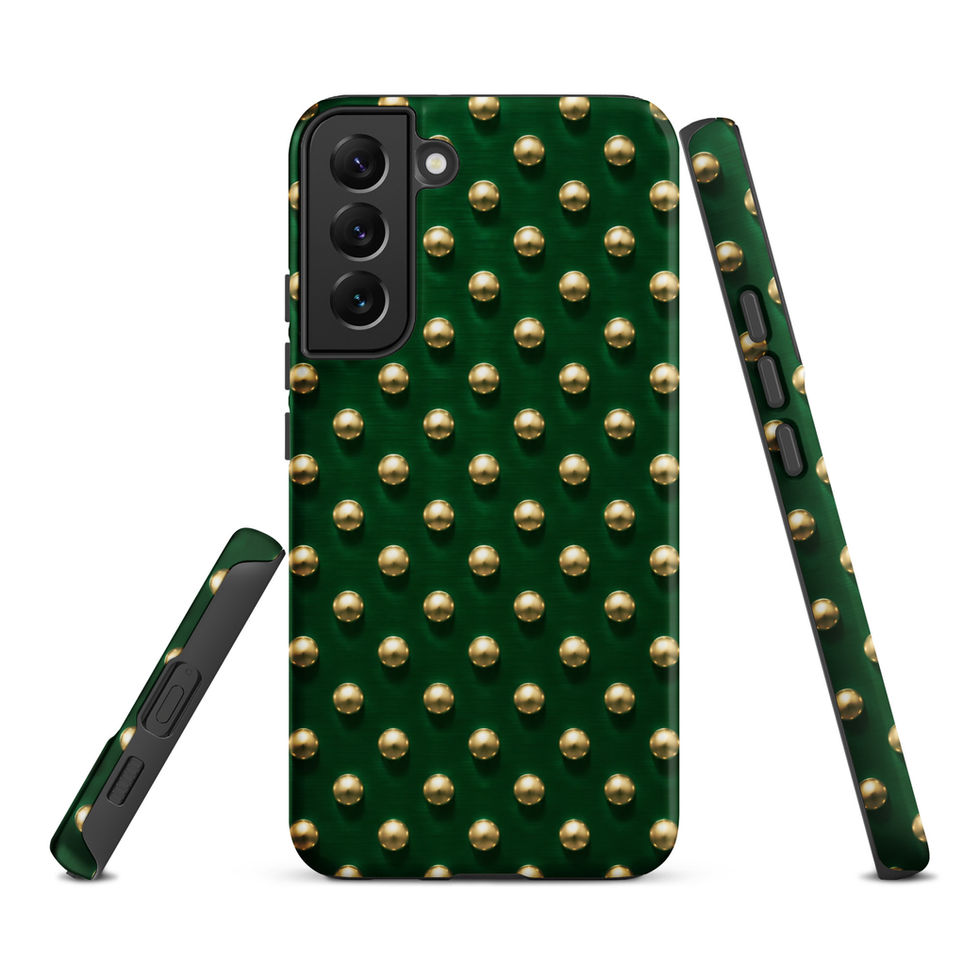 Emerald Gilt Dots tough case for Samsung Galaxy S22 Plus, gold-look dots on emerald green
