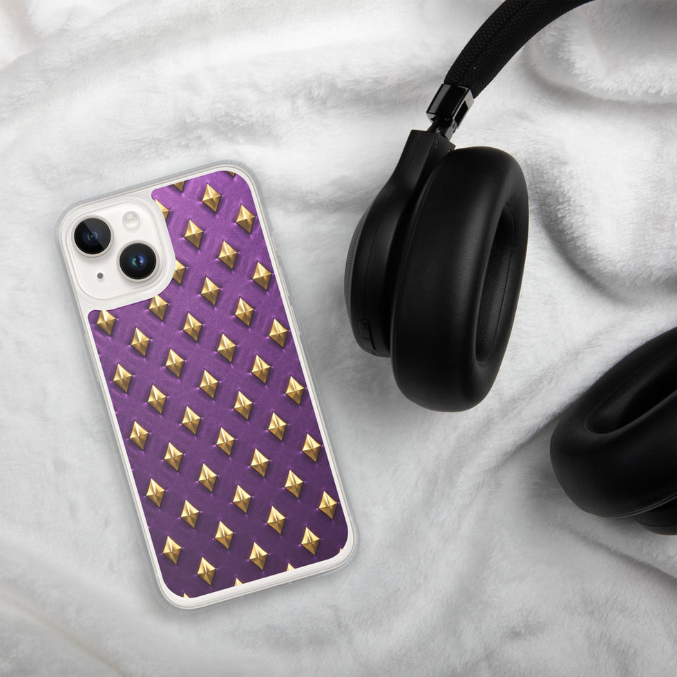 Amethyst Gold Diamonds clear case for iPhone 14, gold-look diamonds on amethyst purple, alternate view 2
