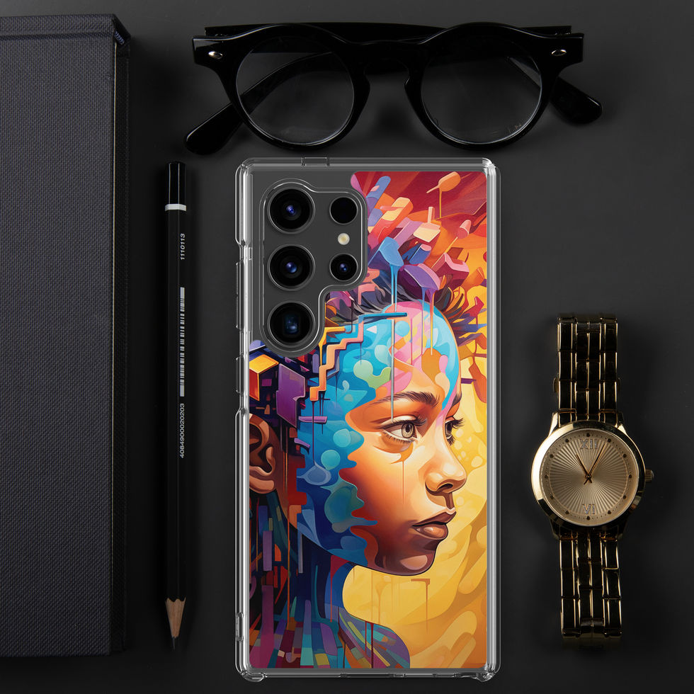 Visionary Mind clear Samsung case with vivid surreal brain artwork, dark background preview, image 46