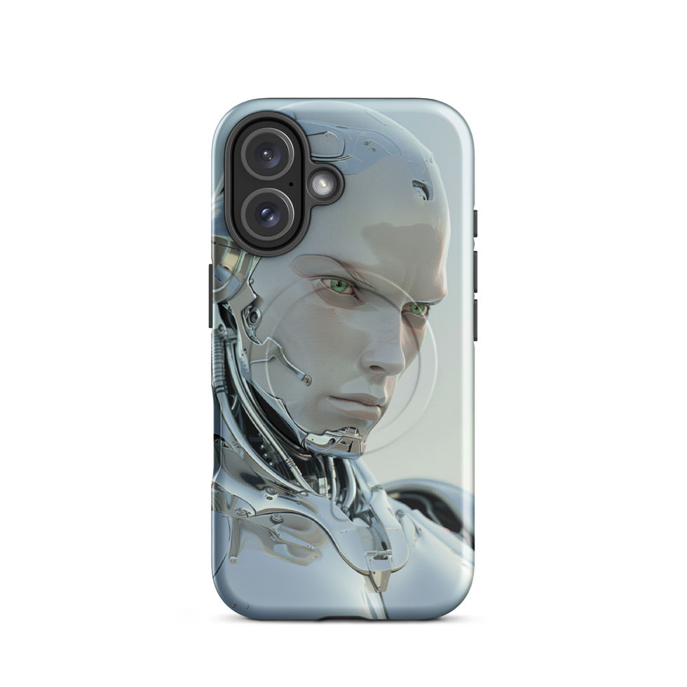 Chrome Sentinel MagSafe iPhone case — reflective chrome shoulder armour beside the iPhone camera opening