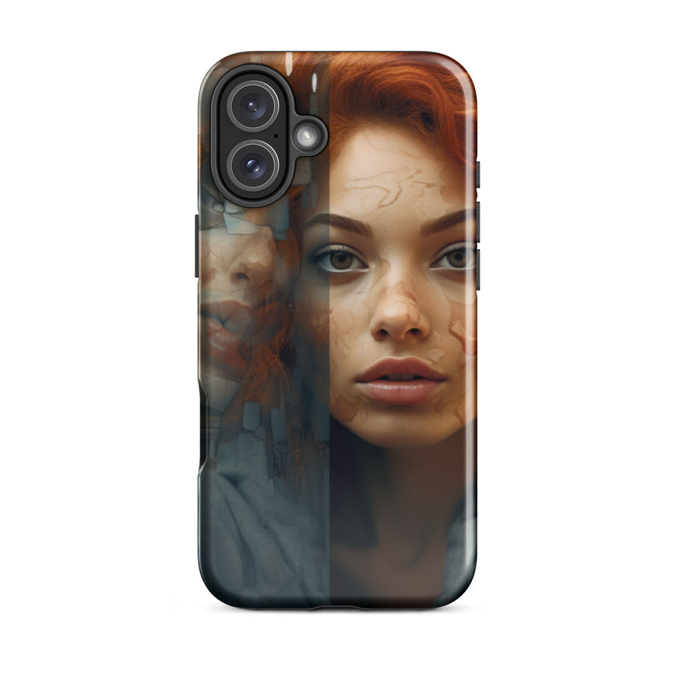 Twisted Reflection dual-layer iPhone tough case with dramatic portrait artwork, bottom edge view, image 22
