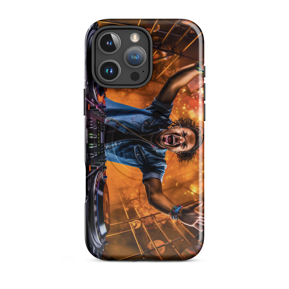 Cosmic DJ MagSafe tough iPhone case with orange-and-blue DJ artwork for iPhone 17