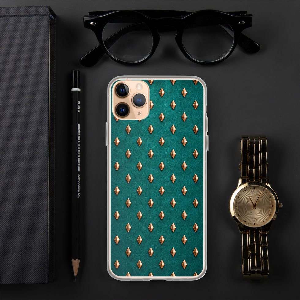 Teal Copper Diamonds clear case for iPhone 11 Pro Max, copper-look diamonds on teal