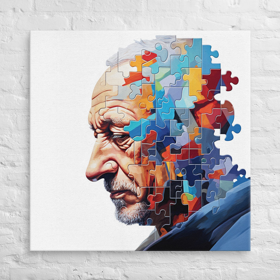 Fading Pieces canvas wall art ā older man in profile with colourful puzzle fragments
