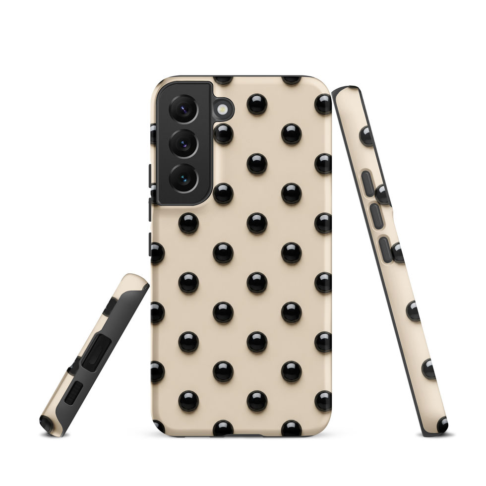 Ivory Noir Dots tough case for Samsung Galaxy S22, glossy black dots on ivory cream
