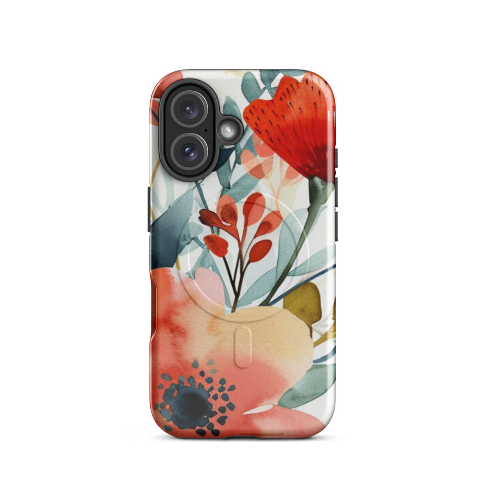 Candy Garden Pop MagSafe tough iPhone case with coral blush and teal painted flowers, product view 10 of 14