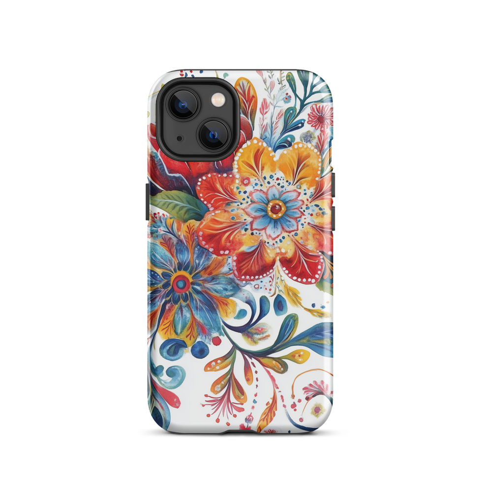 Festival Bloom tough case for iPhone 13 Pro, protective back view with vivid floral artwork
