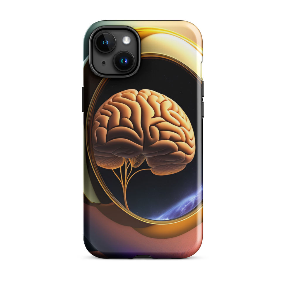 Golden Egg Brain iPhone Tough Case featuring a glowing brain suspended within a polished golden egg against a deep cosmic