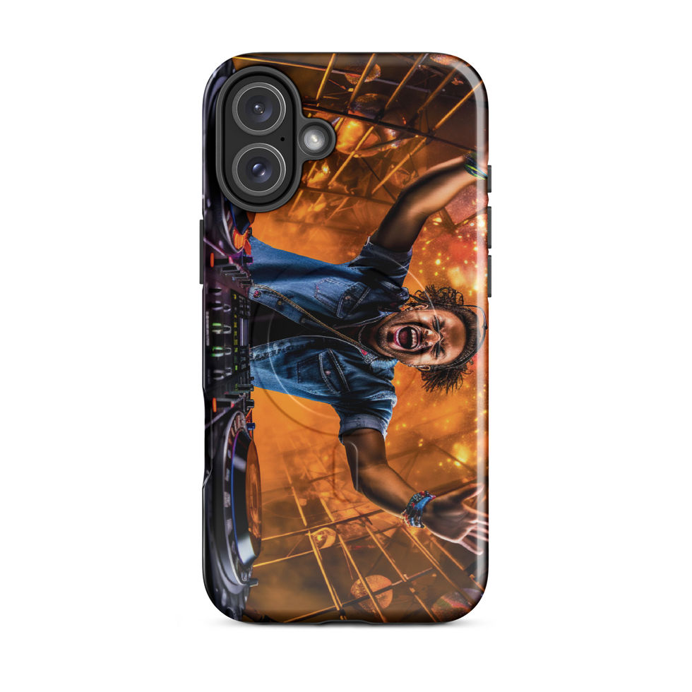 Cosmic DJ MagSafe tough iPhone case with orange-and-blue DJ artwork for iPhone 16 Pro