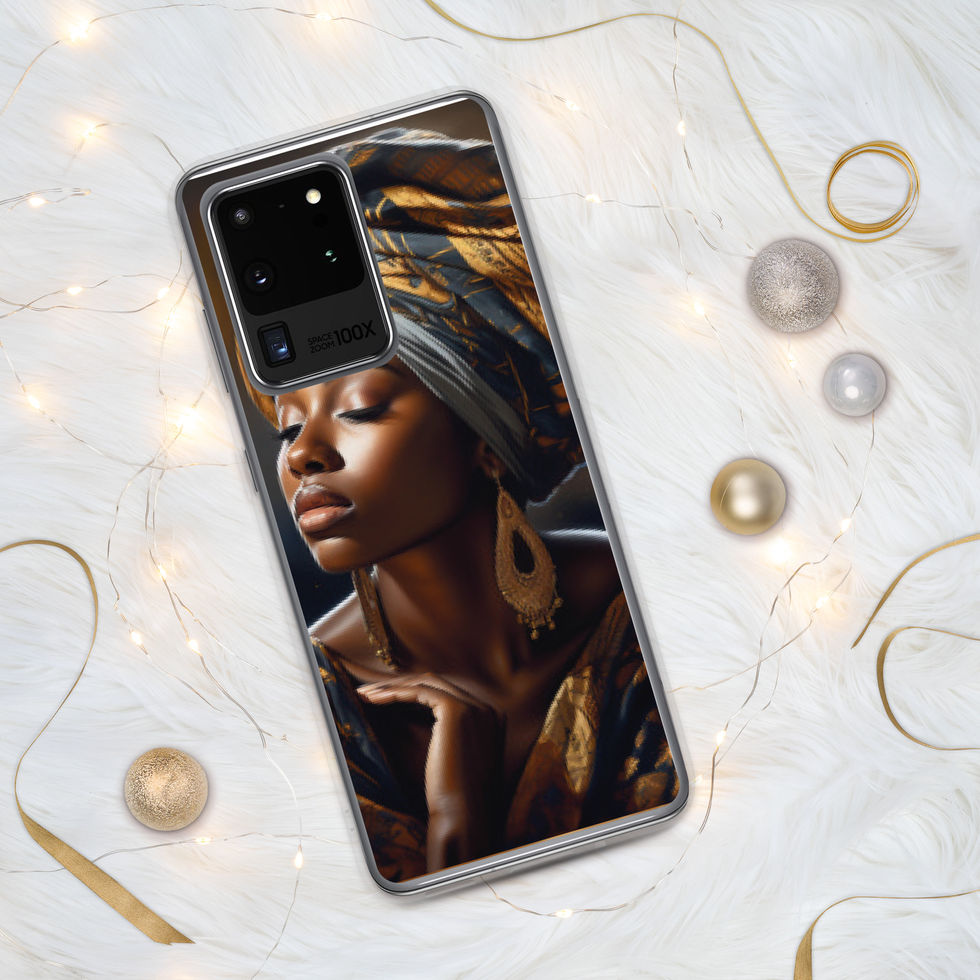 Golden fabric frames an elegant face beside the Samsung camera opening