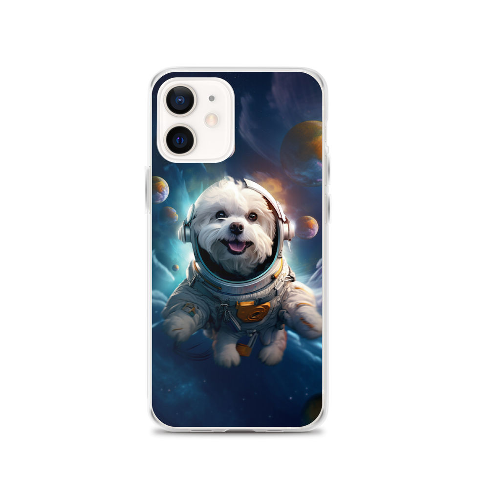 Galactic Voyager cosmic dog iPhone clear case — camera cutout detail 14