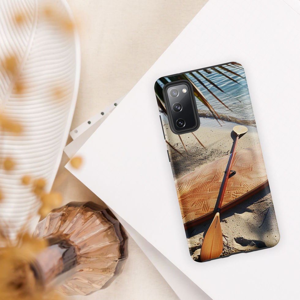 Driftwood Escape Tough case for Samsung showing blue water and golden sand in the artwork