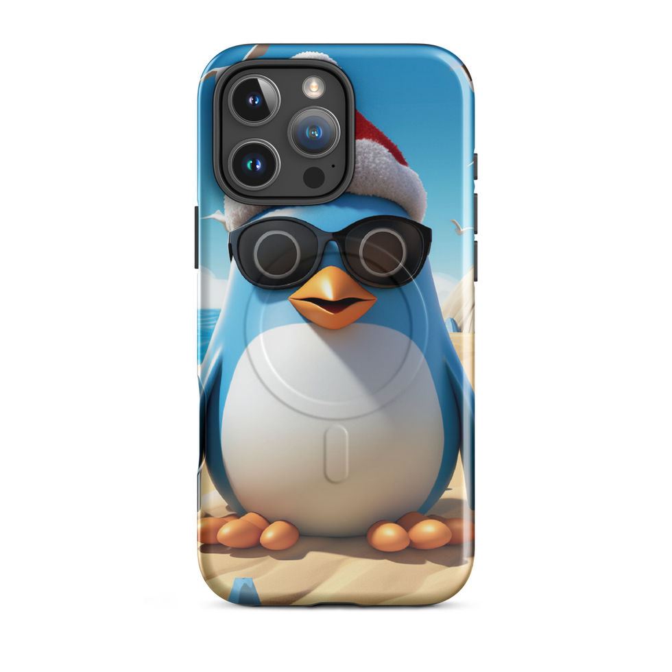 Beach penguin-mockup-13 showing Sandy Chill artwork on an iPhone MagSafe tough phone case
