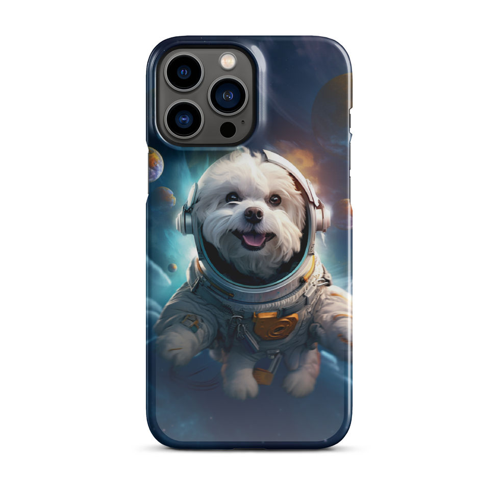 Galactic Voyager cosmic dog iPhone snap case — upright phone mockup 12