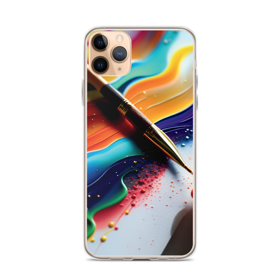 Colour Symphony artwork on an iPhone clear cover features bright orange across cool teal waves.