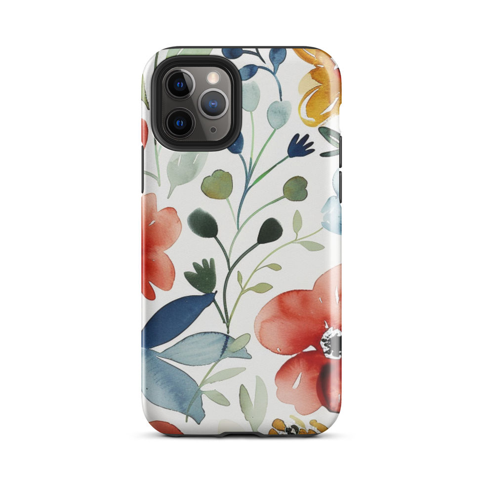 Watercolour Bloom tough case for iPhone 11 Pro Max, protective orange-and-green floral painting, image 3
