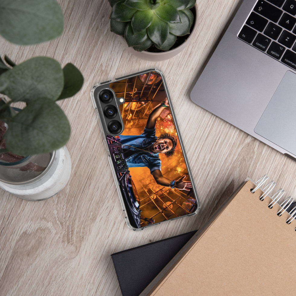 Cosmic DJ clear Samsung case featuring orange-and-blue DJ art, gallery image 26 of 50