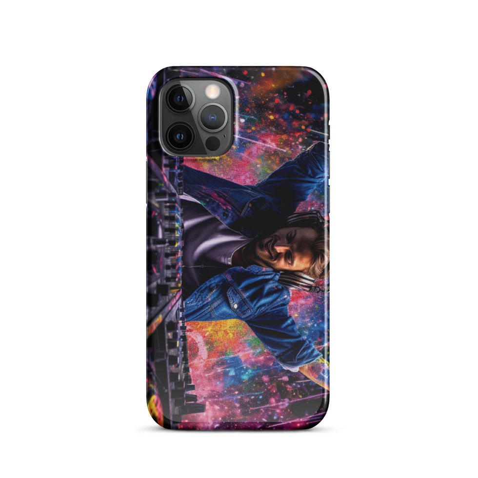 Rhythmic Energy slim snap iPhone case with pink, blue, and orange abstract artwork for iPhone 12 Pro Max