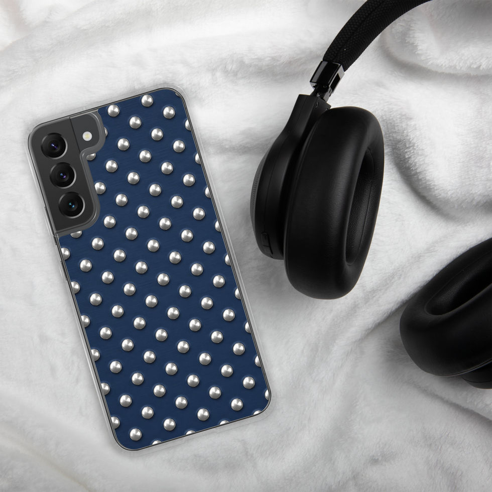 Midnight Silver Dots clear case for Samsung Galaxy S22 Plus, silver-look dots on navy blue, alternate view 2