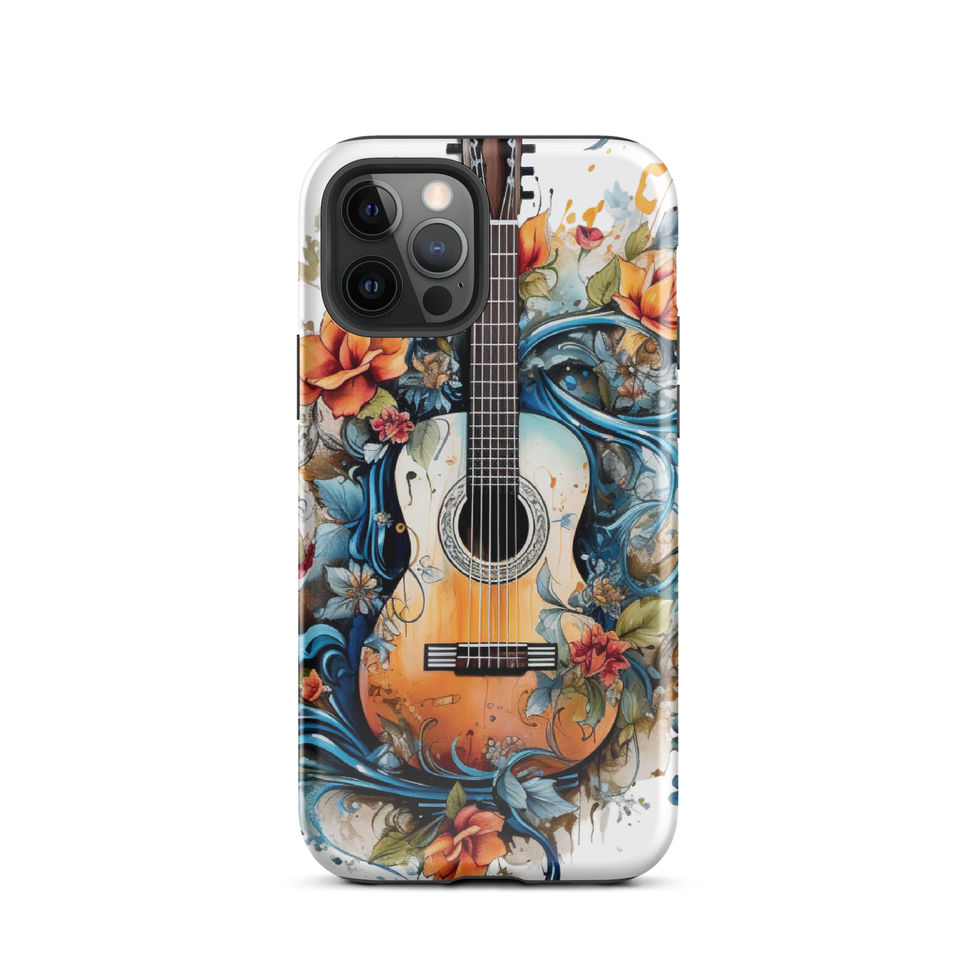 Nature’s Song protective iPhone Tough Case side view on a pale surface, showing the floral music artwork, image 7.