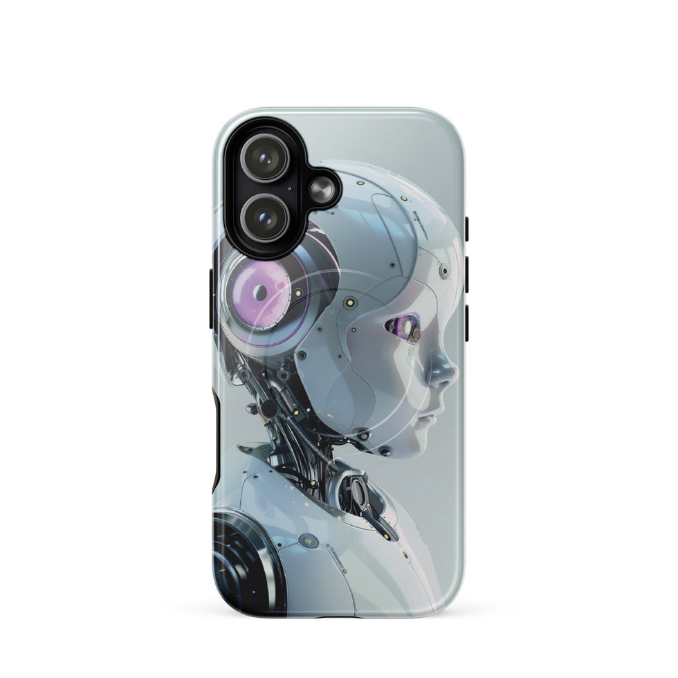 Nano Blossom futuristic robot MagSafe case with detailed mechanical head and pink-violet cybernetic eye