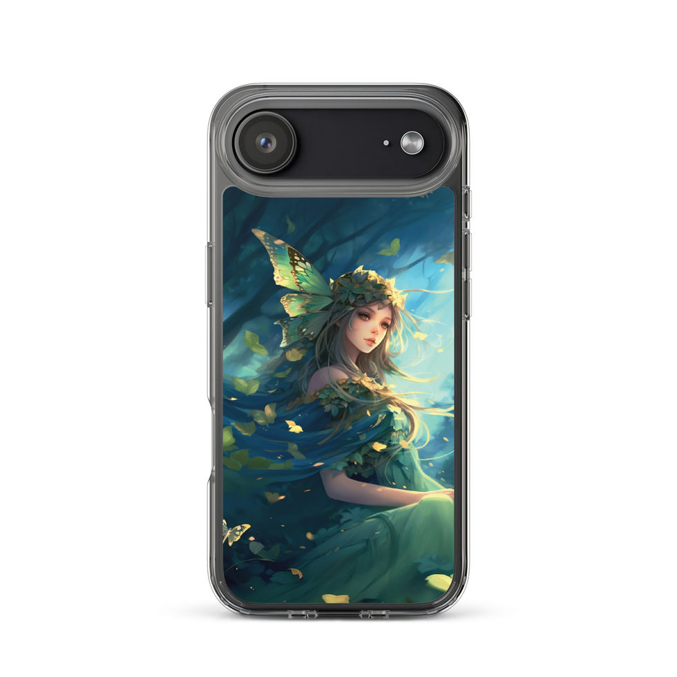 Printed back of Forest Enchantress iPhone clear case showing deep navy shadows