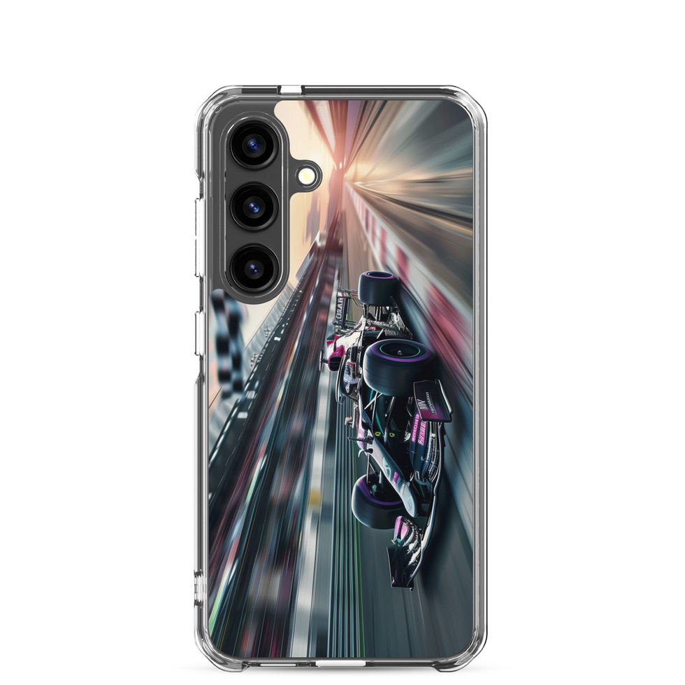 Midnight Velocity Clear case for Galaxy S24, race car and night lights, phone and case on white