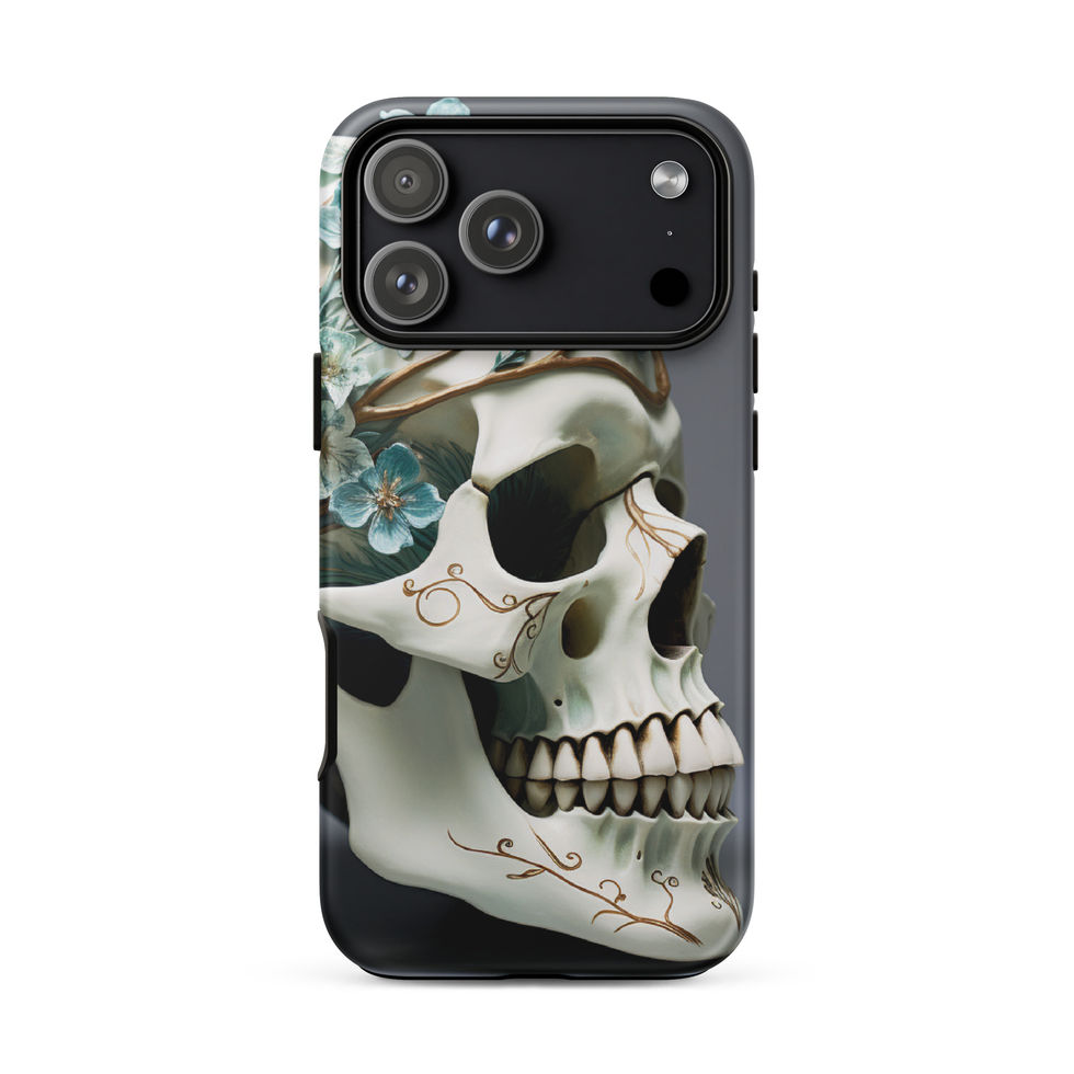 Full rear view of the Ivory Blossom iPhone case featuring cream bone tones against a charcoal background