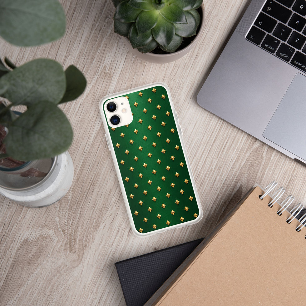 Emerald Gilt Diamonds clear case for iPhone 11, gold-look diamonds on emerald green, alternate view 3