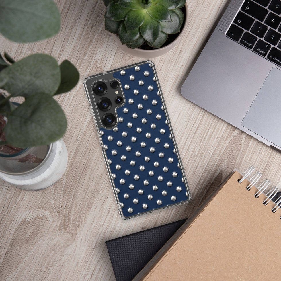 Midnight Silver Dots clear case for Samsung Galaxy S25 Ultra, silver-look dots on navy blue