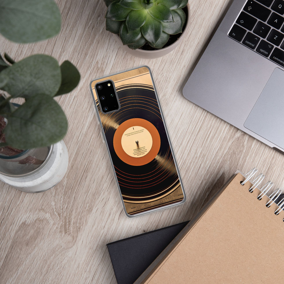 Vintage Vibes clear Samsung phone case flat-lay view near a plant and keyboard, image 4.